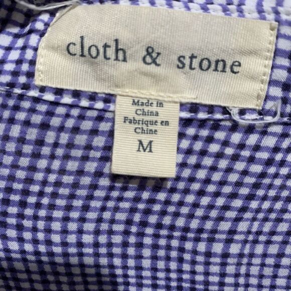 Cloth & Stone Size Medium Blue White Plaid Rayon Button Up Shirt Blouse Top - Picture 6 of 8